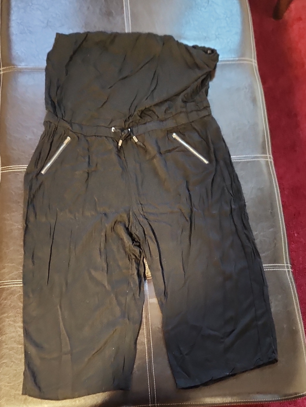 Bar III Black Strapless Drawstring Jumpsuit with Zip Pockets